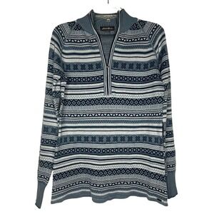 Eddie Bauer Women's Fair Isle Quarter Zip Sweater Pullover Blue‎ Size S